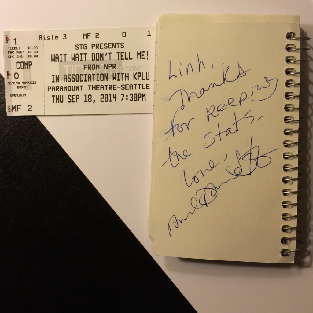 Paula Poundstone autographed by Wait Wait notebook